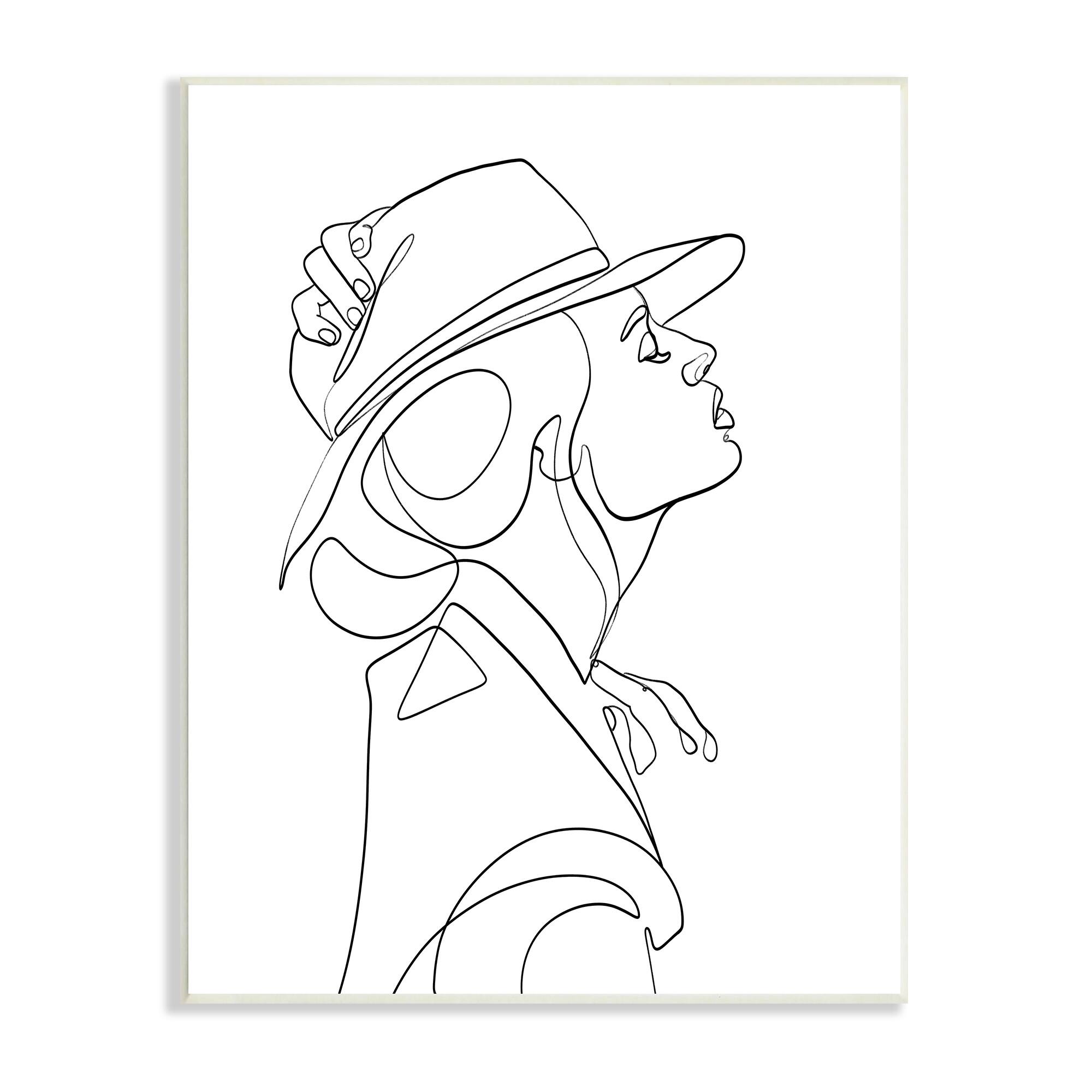 Stupell Industries Fluid Black Line Woman Modeling Hat Abstraction Wall Plaque